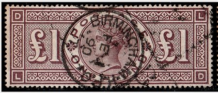 GRAN BRETAGNA - 1884, Vittoria, 1 sterlina bruno lilla, filigrana tre corone,...