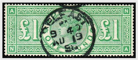 GRAN BRETAGNA - 1891, Vittoria, 1 sterlina verde (105) usato. (Cert....