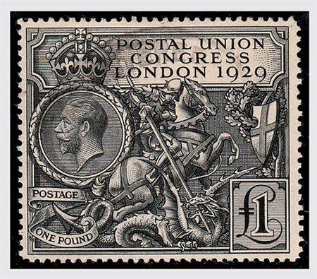 GRAN BRETAGNA - 1929, U.P.U. 1 sterlina nero (183). (Cert. Caffaz).(USATO)