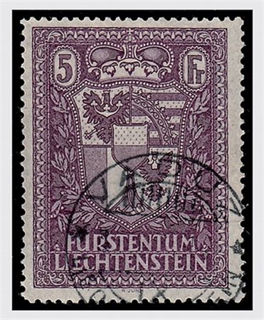 LIECHTENSTEIN - 1935, Stemma 5 f. (128). (Cert. Leckel).(USATO)
