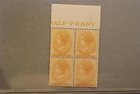 MALTA - 1882, 1/2 p. giallo bistro (4) quartina bordo di foglio in...