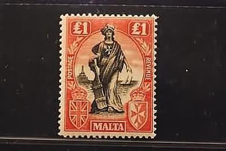 MALTA - 1922-25, Allegoria 1 sterlina (101).(GOMMA INTEGRA)