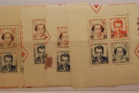 MONACO - 1949-51, Pro Croce Rossa, 4 valori cpl. (534/37) in blocco,...