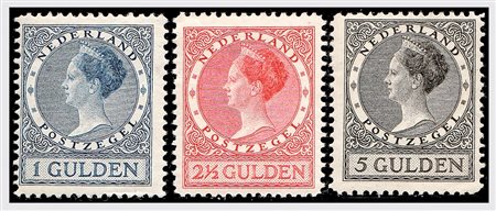 OLANDA - 1924-27, Regina Guglielmina 3 alti valori (152, 152A, 153). (Cert....