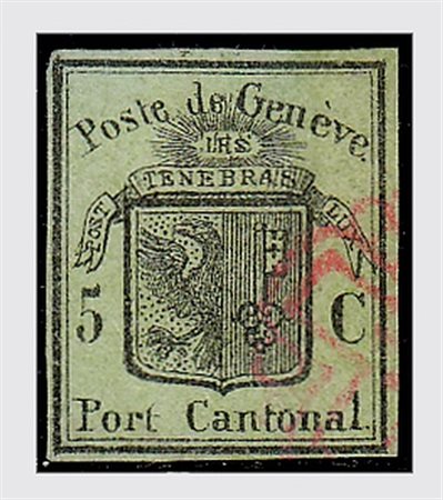 SVIZZERA - 1846, GINEVRA, Aquila grande, 5 c. nero (3) riparato, di...