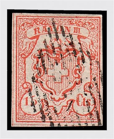 SVIZZERA - 1852, 15 c. rosso mattone (24).(USATO)