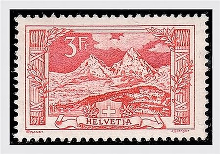 SVIZZERA - 1916, Vedute, 3 fr. carminio (167).(GOMMA INTEGRA)