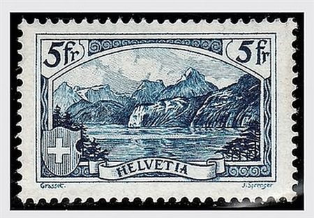 SVIZZERA - 1928, Veduta, 5 fr.azzurro (230).(GOMMA INTEGRA)