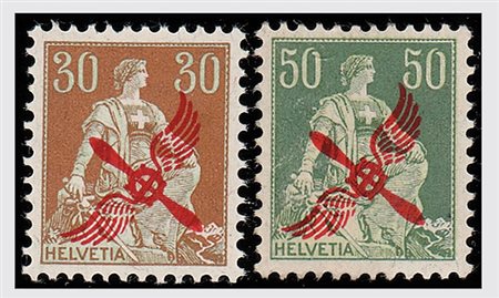 SVIZZERA - 1919-20, Posta aerea, soprastampati "elica" 2 valori cpl. (1/2)....
