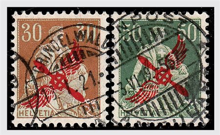 SVIZZERA - 1919/20, Posta aerea, soprastampati con "elica alata" in rosso...