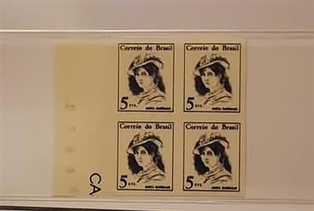 BRASILE - 1967-69, Anita Garibaldi 5 c. (818) quartina non dentellata.(GOMMA...