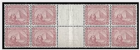 EGITTO - 1879-81, 10 pa. rosa lilla (Yv. 25) blocco di 8 con interspazio al...