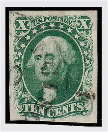STATI UNITI - 1855, Washington, 10 c.verde (7). (Cert.Terrachini).(USATO)