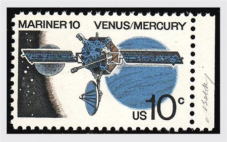 STATI UNITI - 1975, Sonda spaziale "Pioneer 10" 10 c. nero rosso e azzurro...