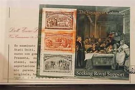 STATI UNITI - 1992, Foglietto Colombo (25) esemplare con macchie di stampa di...