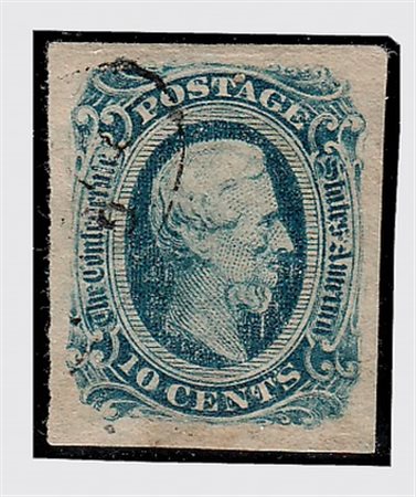 STATI UNITI - 1863, STATI CONFEDERATI, JEFFERSON 10 c. azzurro (9)....