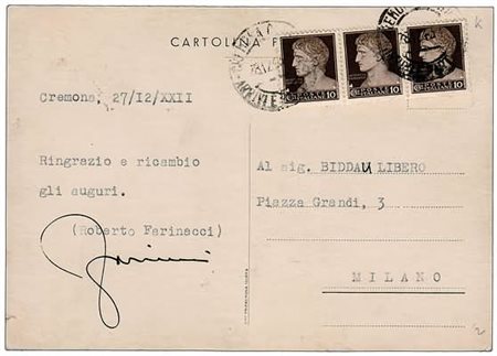 VARIE - 1943, AUTOGRAFI - FARINACCI, Roberto, firma autografa, testo...