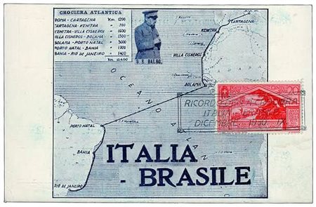 CARTOLINE - 1930, AVIAZIONE, Crociera Italia-Brasile, cartolina con cartina...