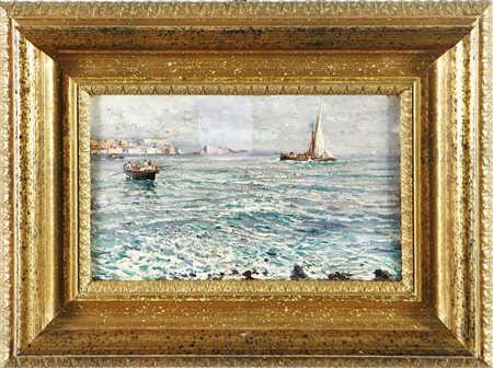 PRATELLA ATTILIO Firma in basso a sinistra. Olio su cartone Cm 24,5x15