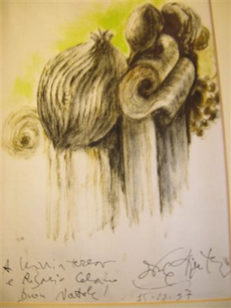 Ercole Pignatelli "Fiori su basamento" 1997 Tecnica mista su carta cm 24x30