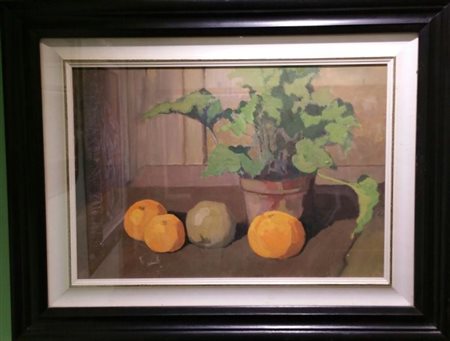 Ferruccio Piovano "Natura morta" 1934Olio tavola cm 35x50.Opera corredata di...