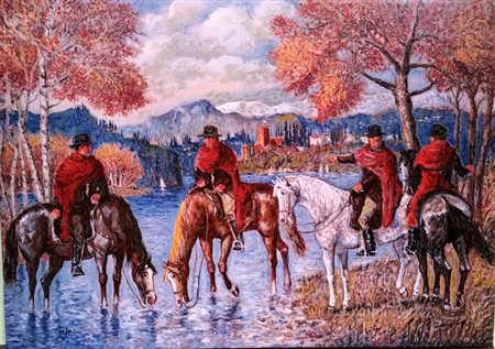 Giovan Francesco Gonzaga "Butteri All'abbeverata" Serigrafia polimaterica su...