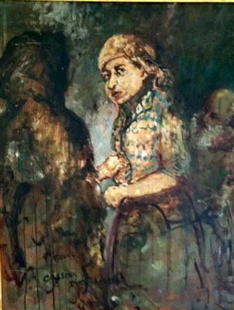 Piero Cassina,"Donna in un interno" Olio su tavola cm 100x80 opera priva di...