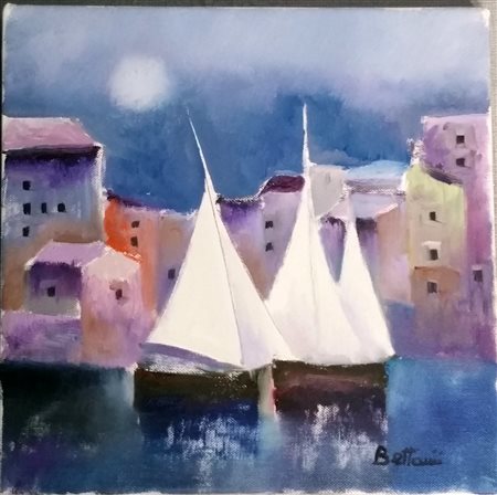 Lido Bettarini "Vele" olio su tela cm 30x30 Certificato di Autenticità...
