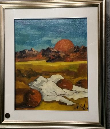 G. Melzi "Natura morta al tramonto" Olio su tela cm 50x40 opera incorniciata