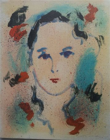 Ernesto Treccani "Volto " acrilici su tela cm 30x24 autentica dell'artista su...