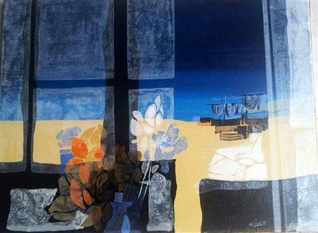 Giancarlo Isola "Dalla finestra" olio su tela cm 30x40 Autentica su foto...