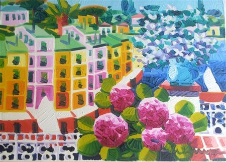 Athos Faccincani "Portofino" olio su tela cm 25x35 Autentica su foto...
