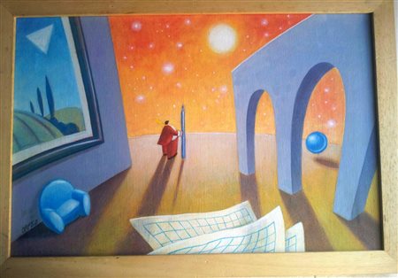 Orfeo "Il pensiero matematico" olio su tela cm 40x60 Autentica L'ALFIERE ARTE-TO