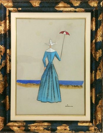 Pietro Morando "Suorina" Tecnica mista su cartoncino cm 70x50 opera finemente...