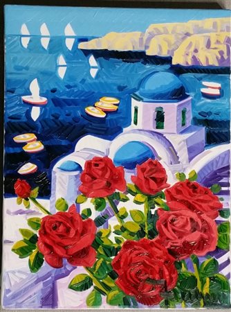 Athos Faccincani "Le rose rosse e la cupola blu" 2011 olio su tela cm 40x30...