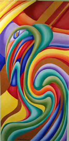 Nikolinka Nikolova "L'astuto" olio su tela cm 100x50 autentica su foto...