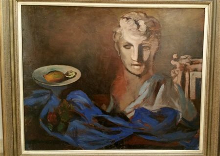 Francesco Menzio "Natura morta con testa" 1937 olio su tela cm 73x90 opera...