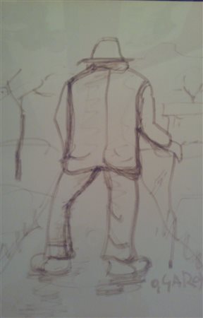 GAROSIO OTTORINO (1904 - 1980) Viandante. Disegno su carta. Cm 23,00 x 33,00....