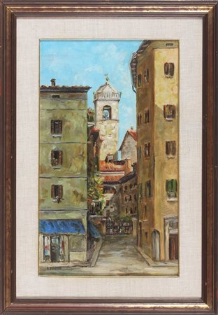 ARTISTA DEL XX SECOLO Scorcio di città. Olio su tela . Cm 30,00 x 50,00....