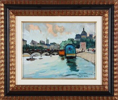 CASTELFRANCHI CIRANO (n. 1912) Sulla Senna. 1951. Olio su tavola. Cm 24,00 x...