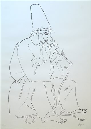 CAGLI CORRADO (1910 - 1976) Pulcinella incantatore. 1974. Serigrafia. Cm...