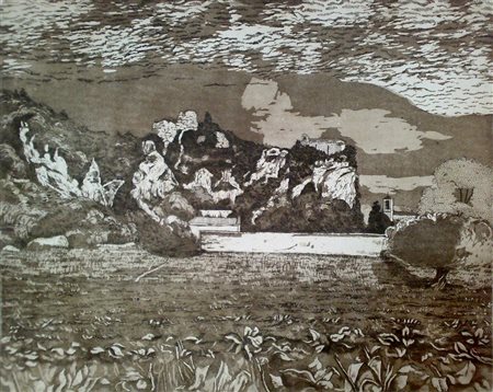 CARGNONI GIACINTO (n. 1932) Rocca di Nozza. 1980. Acquaforte. Cm 70,00 x...