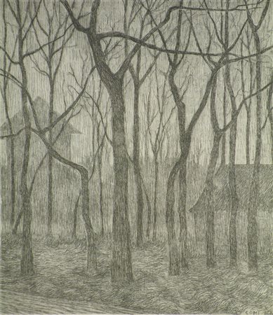 COMI FULVIO (1922 - 1999) Inverno alla periferia di Monza. 1974. Acquaforte....