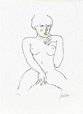 GENTILINI FRANCO (1909 - 1981) Nudo di donna. Litografia acquerellata. Cm...