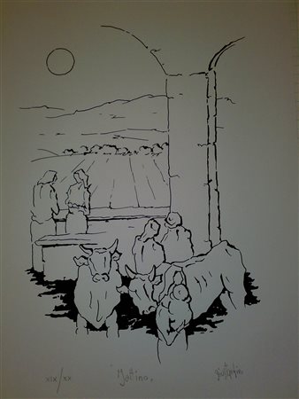 GIUSTACCHINI DOMENICO (n. 1924) Mattino. Serigrafia. Cm 34,00 x 49,00. XIX...