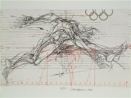 VELICKOVIC VLADIMIR (n. 1935) Le Olimpiadi. 1976. incisione a colori. Cm...