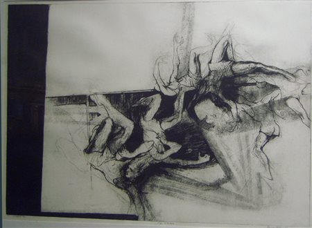 VAN ROSSEM RU (1924 - 2007) Il salto. Acquaforte. Cm 43,00 x 52,00.