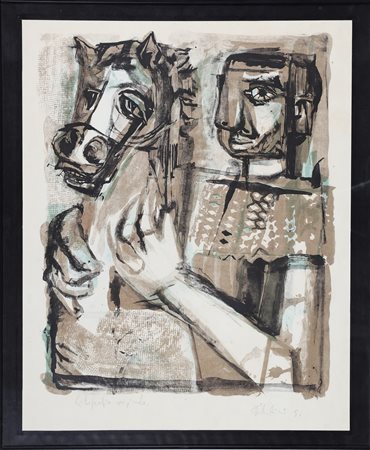 SCHETTINI URLICO (n. 1932) Cavaliere. Litografia. Cm 40,00 x 60,00.