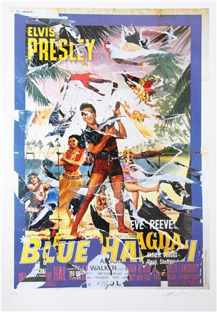 ROTELLA MIMMO (1918 - 2006) Blue Hawaii. Litodecollage. Cm 70,00 x 100,00....