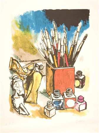 GUTTUSO RENATO (1912 - 1987) Pennelli e inchiostri. Litografia. Cm 50,00 x...